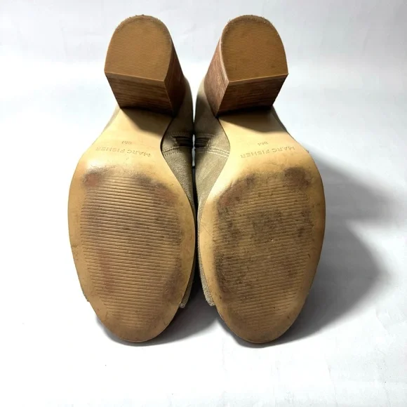 Women's Marc Fisher Taupe Suede Novice Peep Toe Ankle Bootie 8M Fringe Zipper - Picture 12 of 16